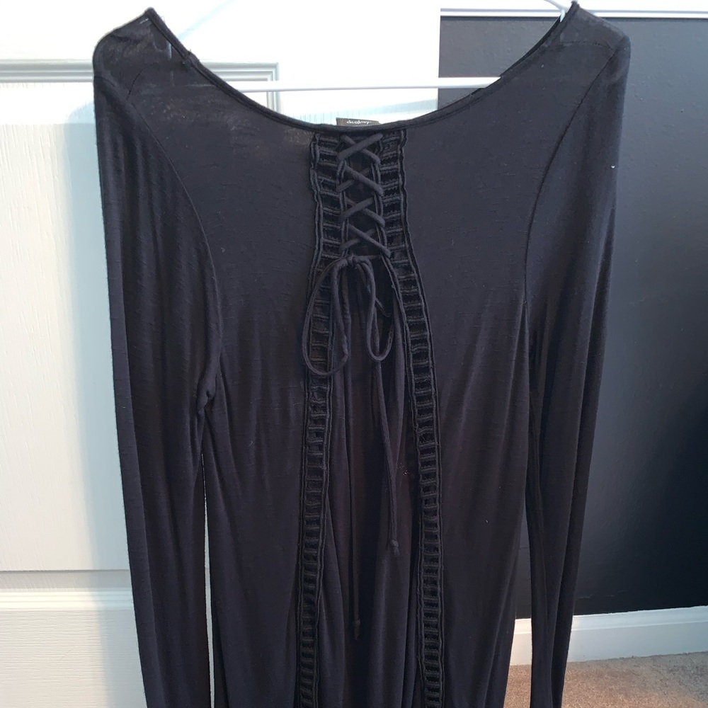Black lace up long sleeve shirt